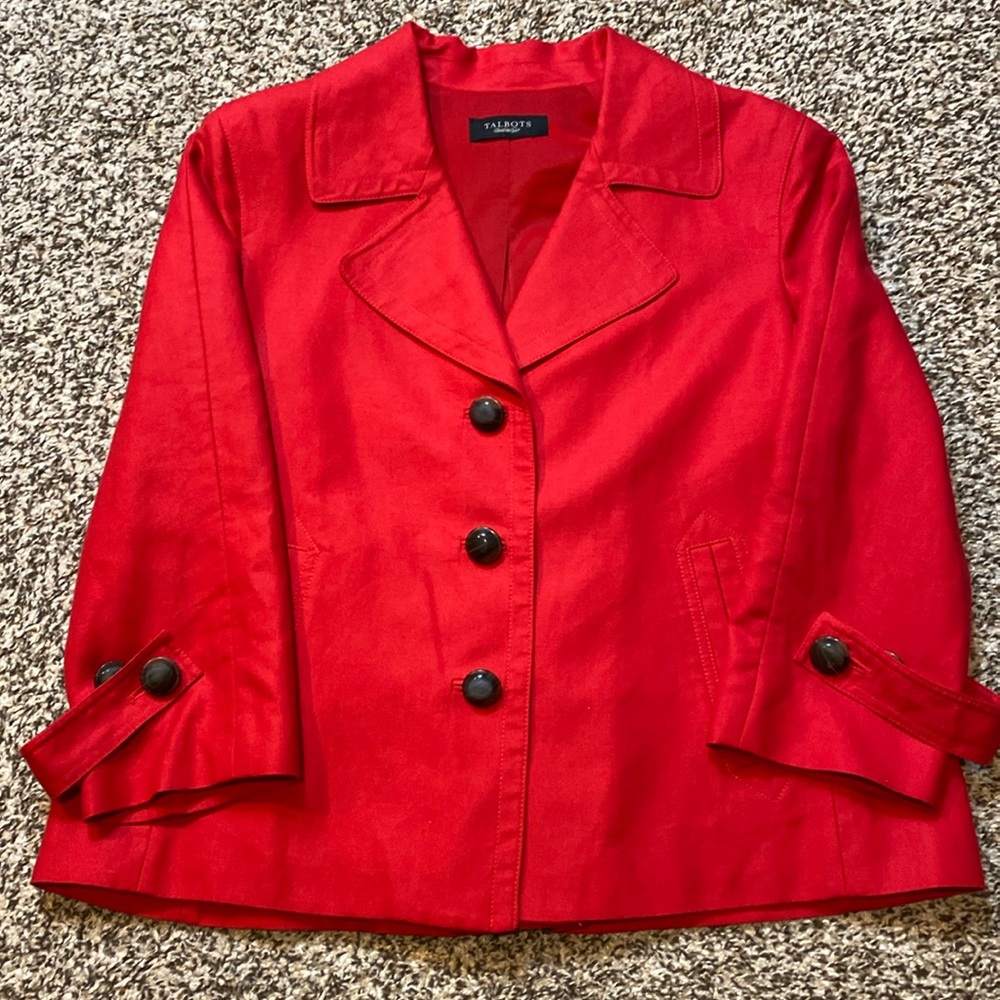 Talbots Red Linen/Cotton Blend Blazer 3/4 Sleeves